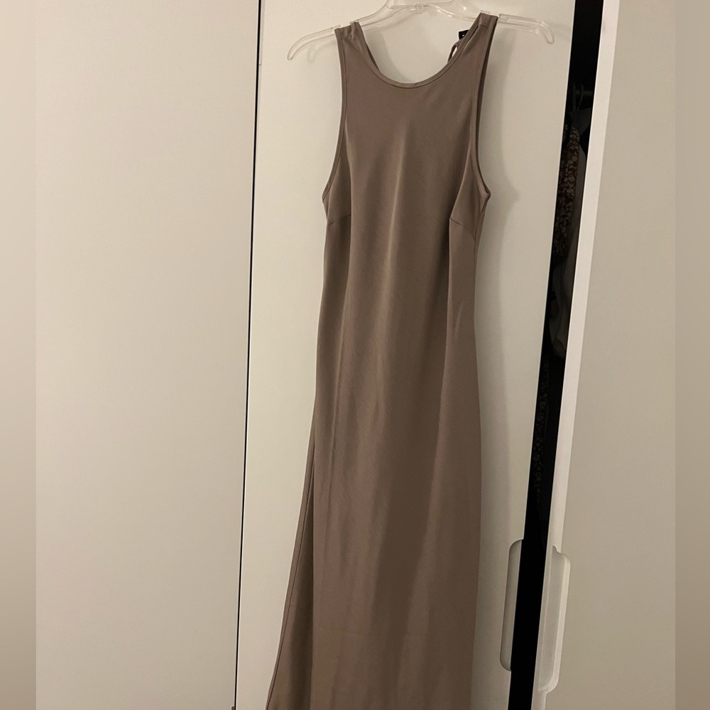 Taupe Satin Maxi Dress